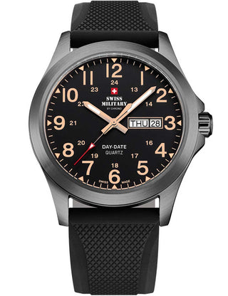 Angle shot of Swiss Military By Chrono SMP36040.31 Black Silicone Unisex Watch on white background