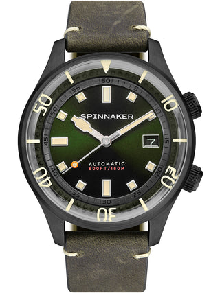 Front view of Spinnaker SP-5062-04 Green Leather Unisex Watch on white background