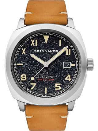 Front view of Spinnaker SP-5071-01 Black Dial Brown Leather Unisex Watch on white background