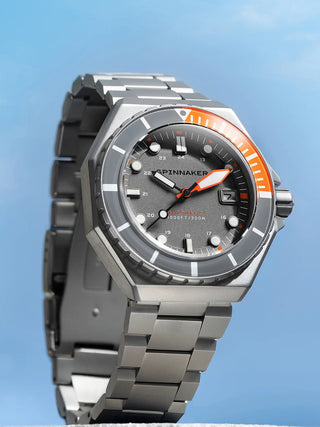 Angle shot of Spinnaker SP-5081-LL Grey Dial Silver Stainless Steel Unisex Watch on white background