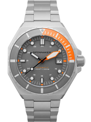 Front view of Spinnaker SP-5081-LL Grey Dial Silver Stainless Steel Unisex Watch on white background