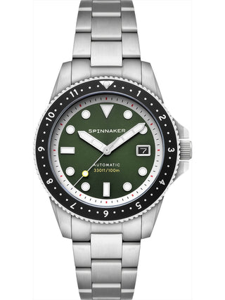 Front view of Spinnaker SP-5136-22 Green Dial Silver Stainless Steel Unisex Watch on white background