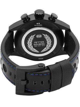 Angle shot of TW Steel Chronograph SVS306 Black Leather Unisex Watch on white background