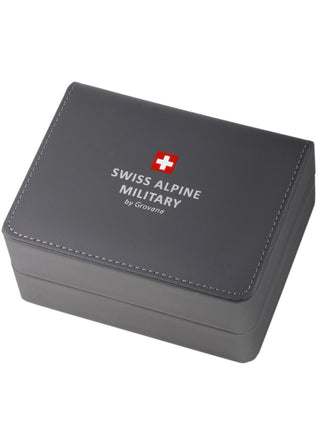 Angle shot of Swiss Alpine Military 7095.2137 Black Dial Silver Stainless Steel Unisex Watch on white background