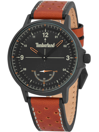 Front view of Timberland TBL15943JYB.02 Black Dial Brown Leather Unisex Watch on white background