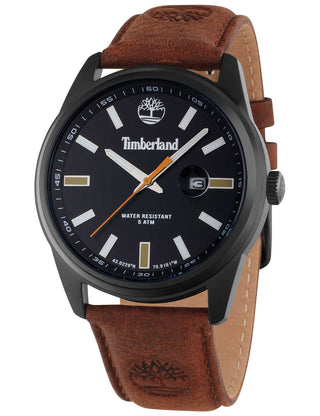 Front view of Timberland TDWGB0010801 Black Dial Brown Leather Unisex Watch on white background