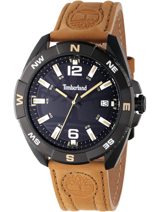 Front view of Timberland Milinocket TDWGB2202101 Black Dial Brown Leather Unisex Watch on white background