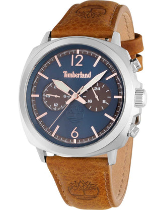 Front view of Timberland TDWGF0028204 Blue Dial Brown Leather Unisex Watch on white background