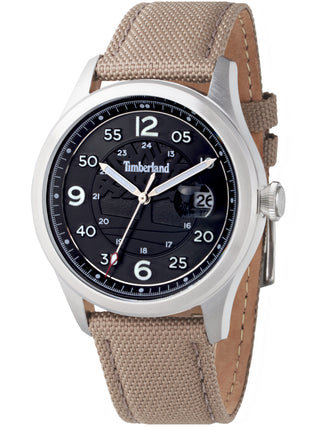 Front view of Timberland TDWGN2237506 Black Dial Beige Leather Unisex Watch on white background