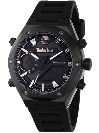 Front view of Timberland Chronograph TDWGP2231401 Black Silicone Unisex Watch on white background