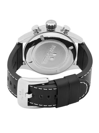 Angle shot of TW Steel Chronograph SVS202 Black Leather Unisex Watch on white background