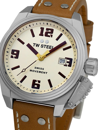 Front view of TW Steel TW1100 Brown Leather Unisex Watch on white background