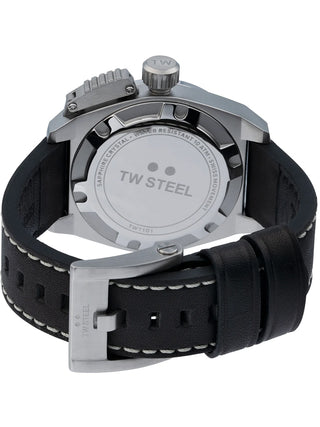 Angle shot of TW Steel TW1101 Black Leather Unisex Watch on white background