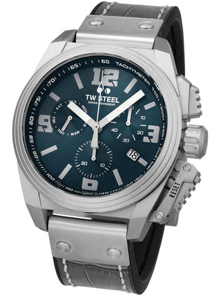 Angle shot of TW Steel Chronograph TW1114 Grey Silicone Unisex Watch on white background