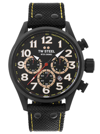 Angle shot of TW Steel Chronograph TW978 Black Leather Unisex Watch on white background