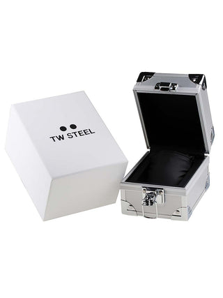 Angle shot of TW Steel Chronograph SVS202 Black Leather Unisex Watch on white background
