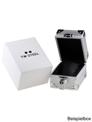 Angle shot of TW Steel Chronograph VS115 Black Leather Unisex Watch on white background