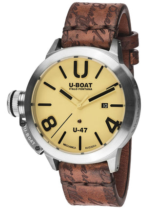 Front view of U-Boat 8106 Brown Leather Unisex Watch on white background