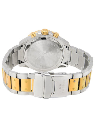 Angle shot of TW Steel Chronograph VA8 Blue Dial Gold Stainless Steel Unisex Watch on white background