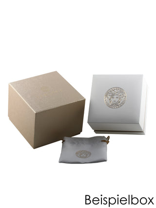 Angle shot of Versace Chronograph VE3E00721 Grey Dial Gold Stainless Steel Mens Watch on white background