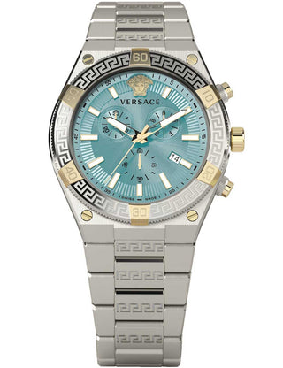 Front view of Versace Chronograph VESO01223 Silver Stainless Steel Unisex Watch on white background