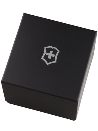 Angle shot of Victorinox 241981 Black Dial Silver Stainless Steel Unisex Watch on white background