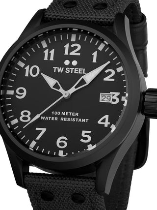 Front view of TW Steel VS103 Black Textile Unisex Watch on white background