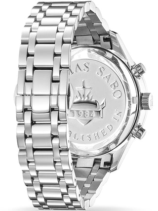 Angle shot of Thomas Sabo Chronograph WA0015-201-203 Black Dial Silver Stainless Steel Unisex Watch on white background