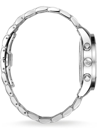 Angle shot of Thomas Sabo Chronograph WA0015-201-203 Black Dial Silver Stainless Steel Unisex Watch on white background