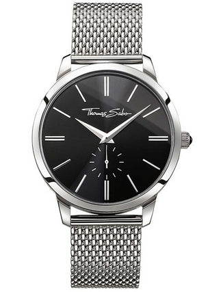 Front view of Thomas Sabo WA0152-201-203 Black Dial Silver Stainless Steel Unisex Watch on white background