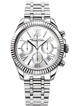 Front view of Thomas Sabo Chronograph WA0253-201-201 Silver Stainless Steel Womens Watch on white background