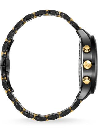 Angle shot of Thomas Sabo Chronograph WA0264-278-203 Black Dial Gold Stainless Steel Unisex Watch on white background