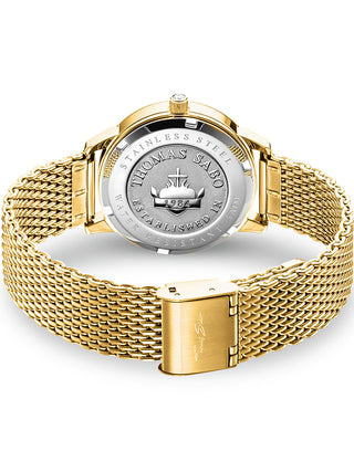 Angle shot of Thomas Sabo WA0302-264-213 Mother Of Pearl Dial Gold Stainless Steel Womens Watch on white background