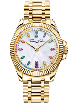 Front view of Thomas Sabo WA0395-264-207 Mother Of Pearl Dial Gold Stainless Steel Womens Watch on white background