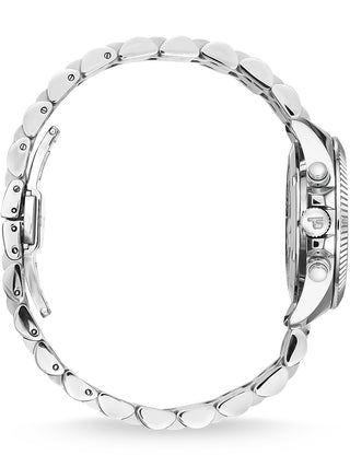 Angle shot of Thomas Sabo Chronograph WA0396-201-201 Black Dial Silver Stainless Steel Unisex Watch on white background