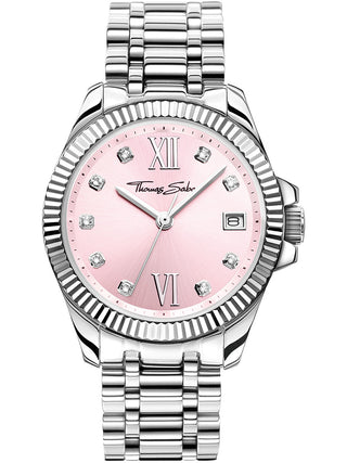 Front view of Thomas Sabo WA0401-201-204 Pink Dial Silver Stainless Steel Womens Watch on white background
