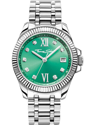 Front view of Thomas Sabo WA0404-201-211 Green Dial Silver Stainless Steel Womens Watch on white background