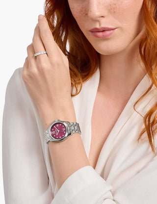 Angle shot of Thomas Sabo WA0407-201-212 Red Dial Silver Stainless Steel Womens Watch on white background