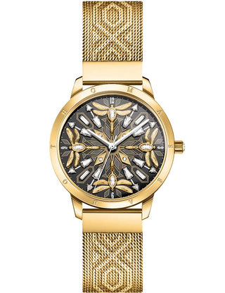 Front view of Thomas Sabo WA0422-264-207 Black Dial Gold Stainless Steel Womens Watch on white background