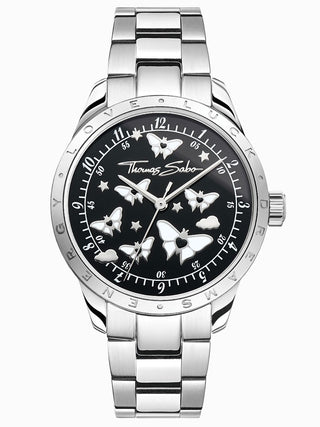 Front view of Thomas Sabo WA0432-201-203-34 Black Dial Silver Stainless Steel Womens Watch on white background
