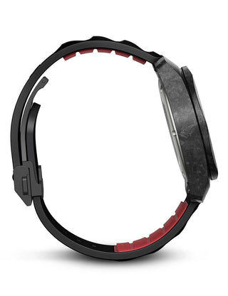 Angle shot of Victorinox 242024.1 Red Dial Black Strap Unisex Watch on white background