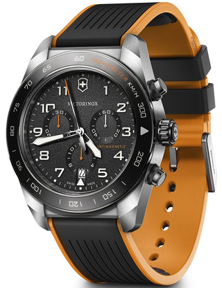 Front view of Victorinox Chronograph 242050 Black Silicone Unisex Watch on white background