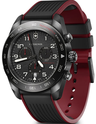 Front view of Victorinox Chronograph 242051 Black Silicone Unisex Watch on white background