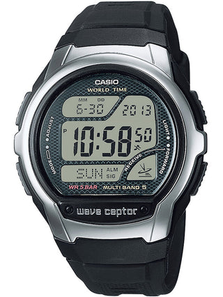 Front view of Casio WV-58R-1AEF Grey Dial Black Resin Unisex Watch on white background