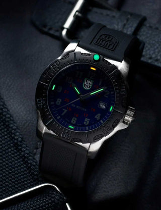 Angle shot of Luminox X2.2133 Blue Dial Black Silicone Unisex Watch on white background