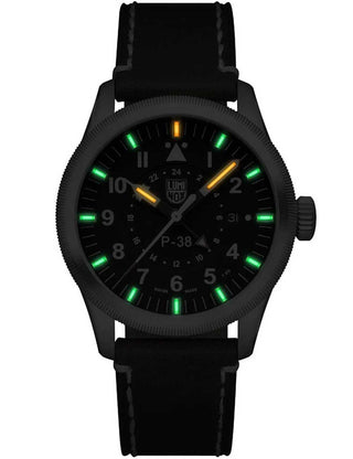 Angle shot of Luminox XA.9521 Black Dial Brown Leather Unisex Watch on white background