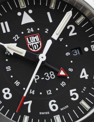 Angle shot of Luminox XA.9521 Black Dial Brown Leather Unisex Watch on white background