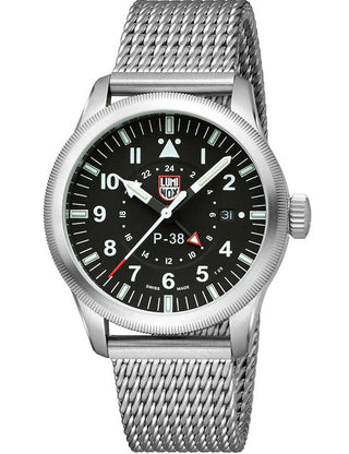 Angle shot of Luminox XA.9522 Black Dial Silver Stainless Steel Unisex Watch on white background