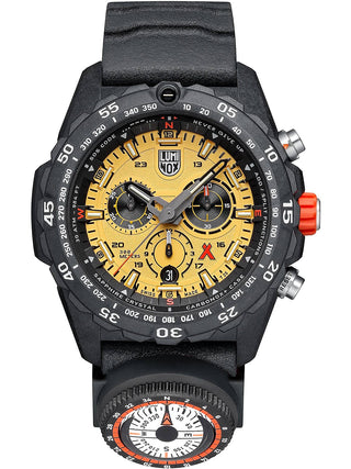 Front view of Luminox Chronograph XB.3745 Yellow Dial Black Strap Unisex Watch on white background