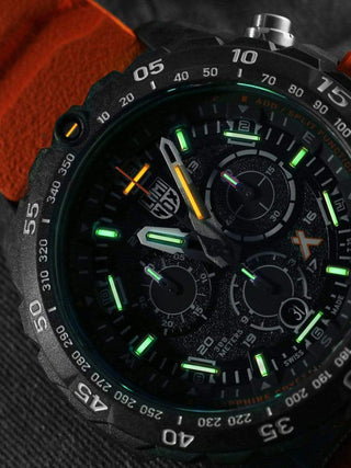 Angle shot of Luminox Chronograph XB.3749 Black Dial Unisex Watch on white background